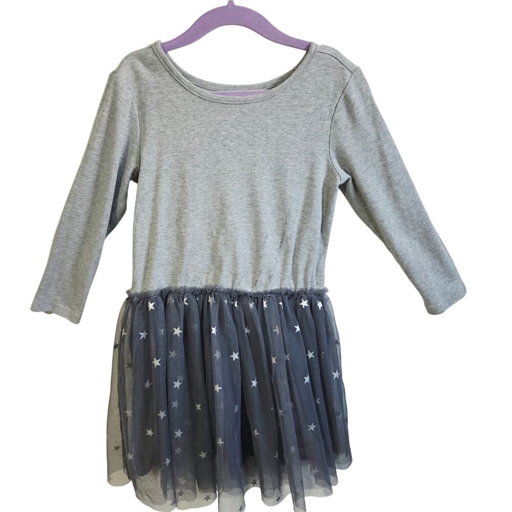 Primary Kids Size 6-7 Tulle Skirt Dress Two Tone Gray Star Polka Dot Whimsical